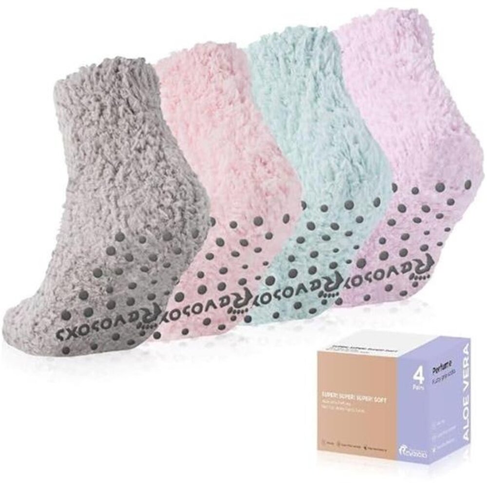 Fuzzy Grip Socks for Women Men,Non Slip Ankle Hospital Socks,Thick Warm Slipper